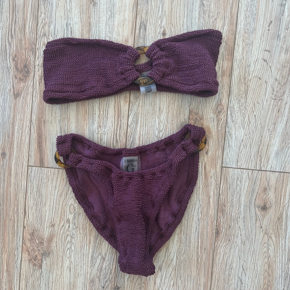 Hunza G Purple Textured Bandeau Bikini Set